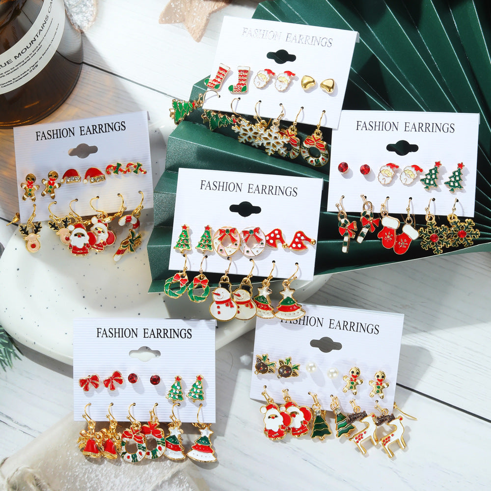 Women's Series Snowflake Bell Combination Suit Cartoon Dripping Earrings