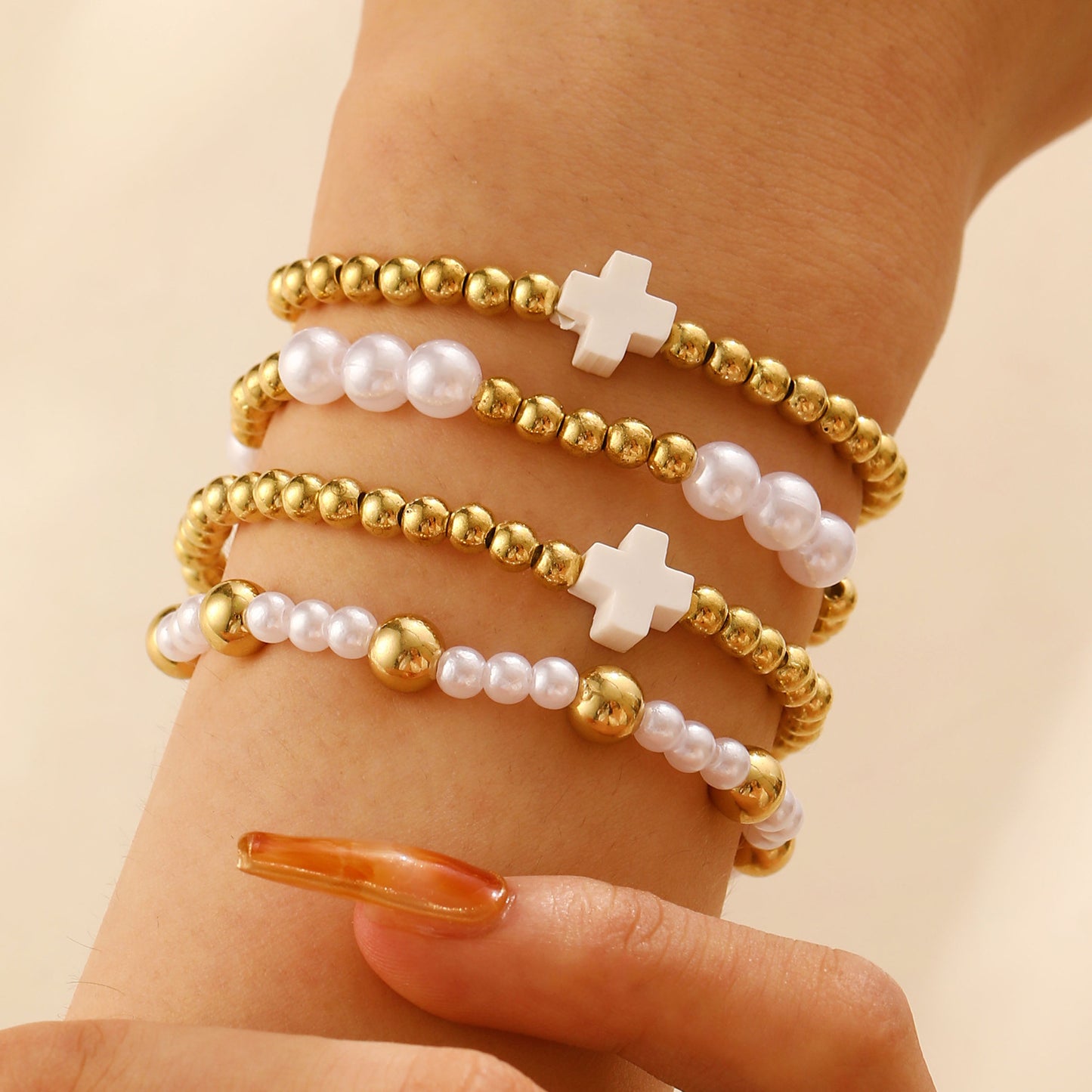 Cross Plus Beaded Set Female Dopamine Bracelets