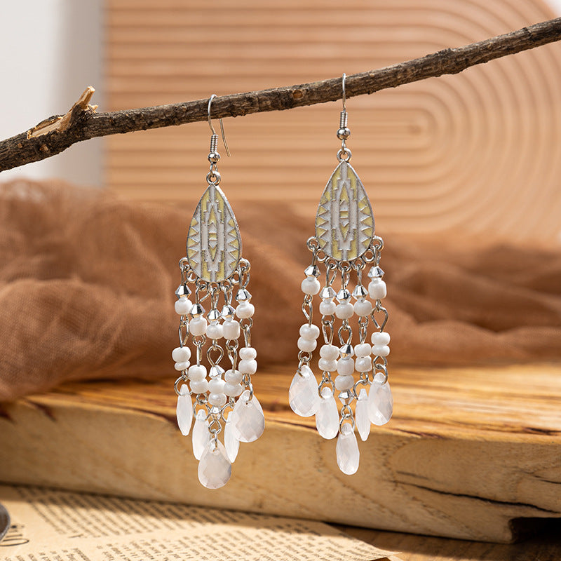 Women's Beaded Elegant Ethnic Style Tassel Environmental Earrings
