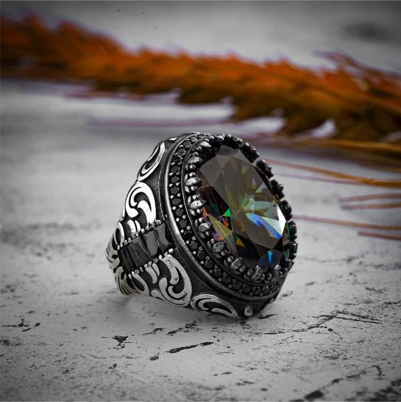Men's Ornament Snakelike Winding Black Flat Gemstone Vintage Rings