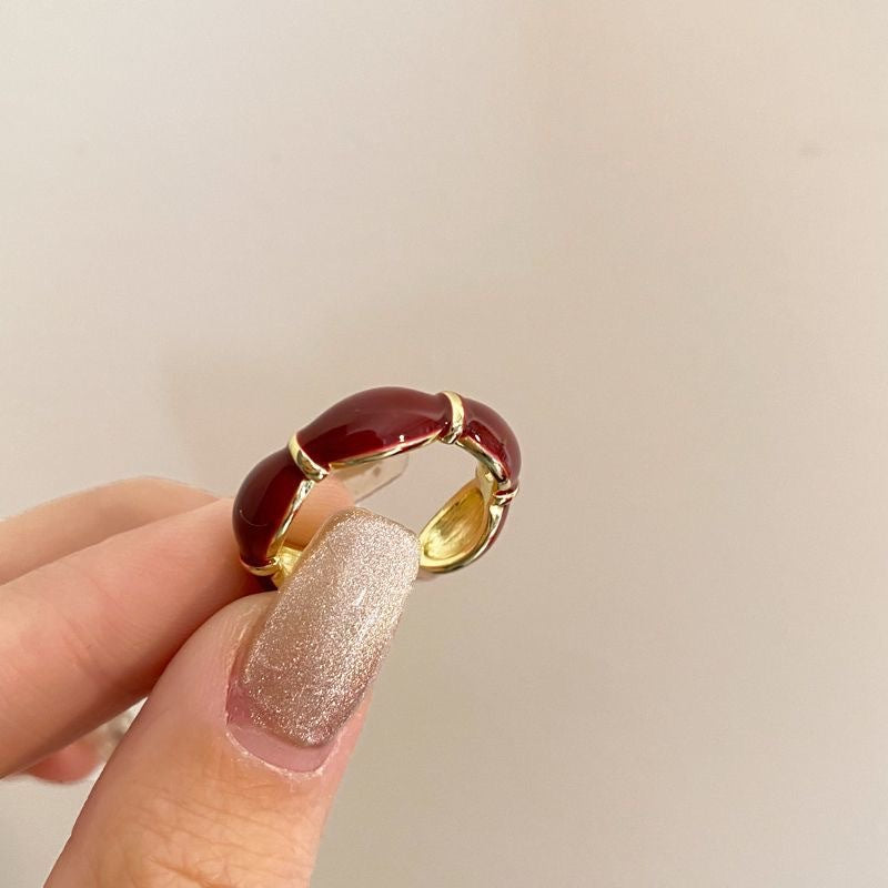 Retro Drip Glazed Red Open Female Rings