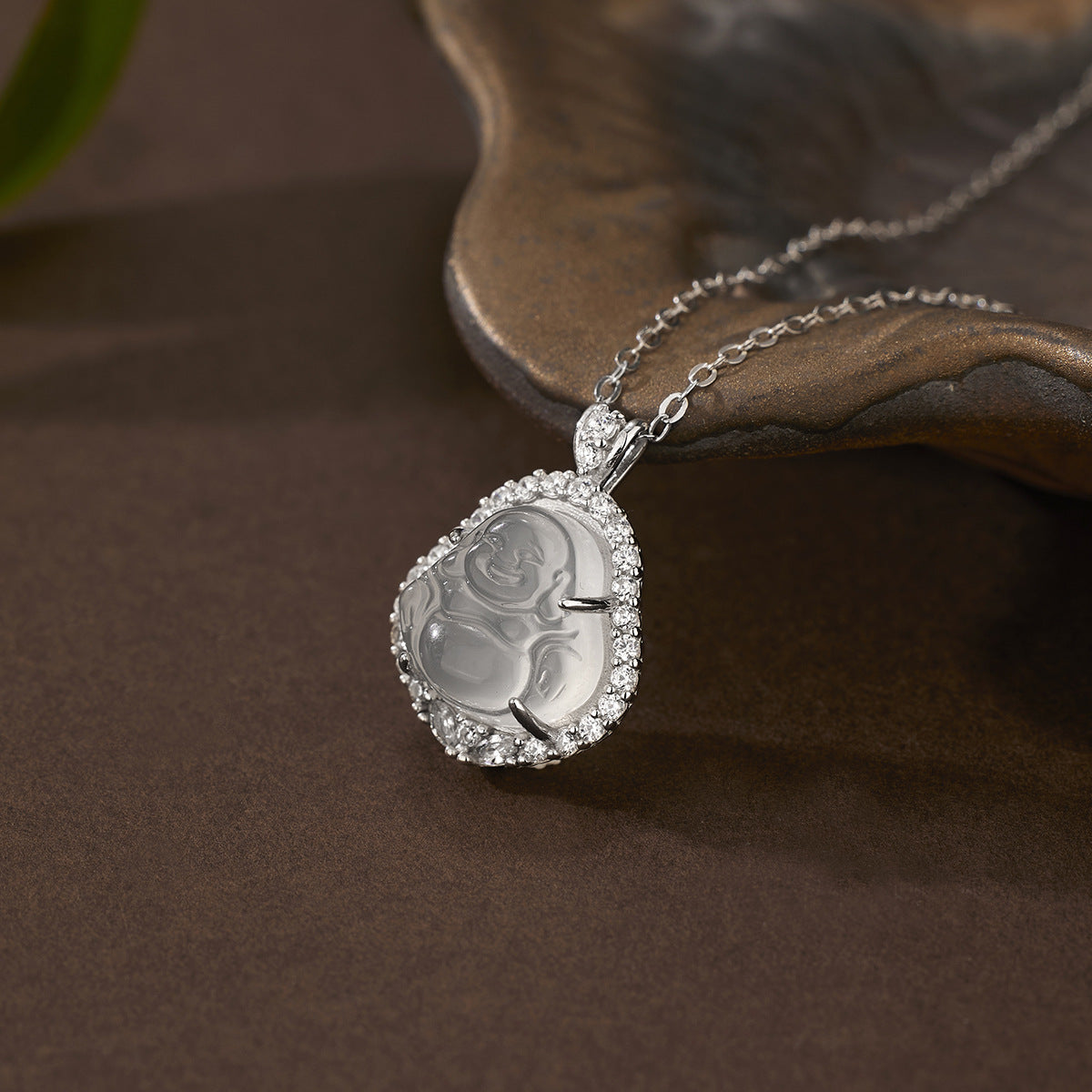 Sier Inlaid Natural High Ice Chalcedony Maitreya Necklaces