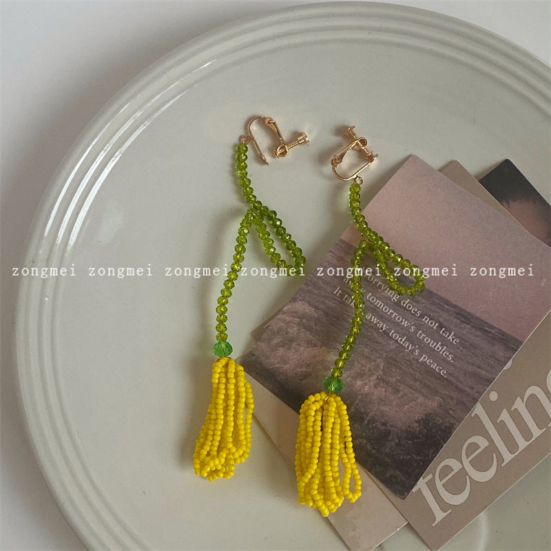 Yellow Tulip Ear Clip Vacation Style Earrings