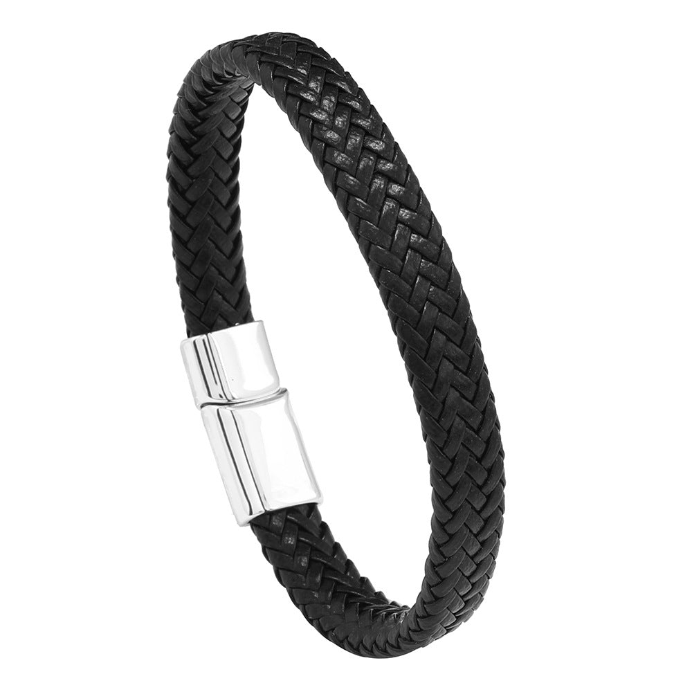 Men's Simple Leather Woven Alloy Magnetic Snap Bracelets