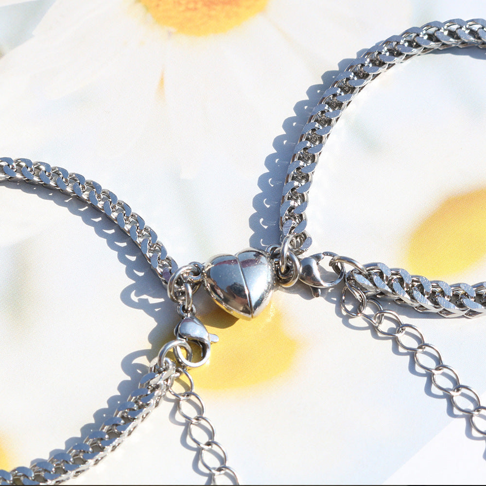 Heart-shaped Couple Stainless Love Magnet Stylish Simple Personality Bracelets