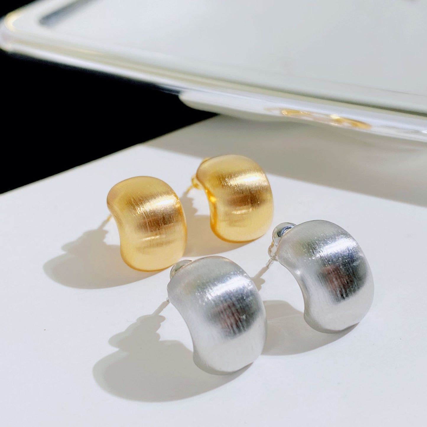 Style Simple Metal Brushed Bean-shaped Sier Rings