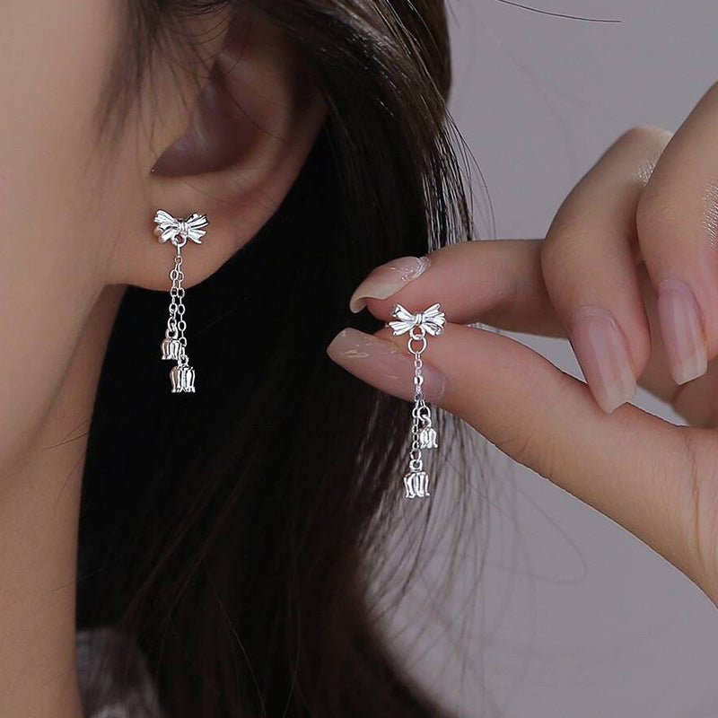 Ribbon Bow Sweet Spring High-grade Screw Earrings