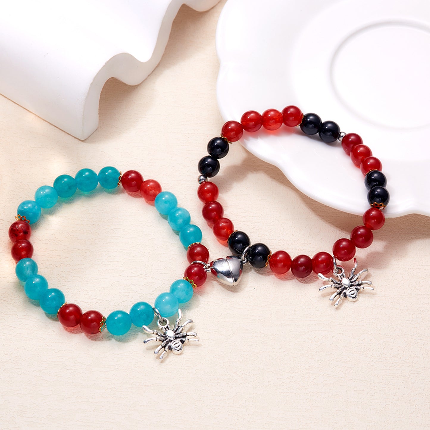 Women's Spider Love Magnetic Couple Elastic Beaded Bracelets