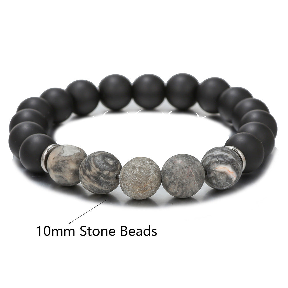 Women's & Men's Black Agate Haematite Snowflake Stone Design Bracelets