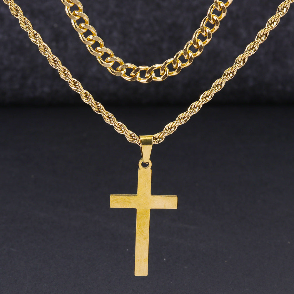 Men's Steel Cross Shelf Cuban Hemp Flowers Necklaces
