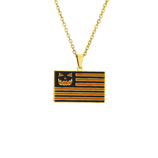 Women's & Men's Steel Oil Dripping Halloween Pumpkin High-grade Necklaces