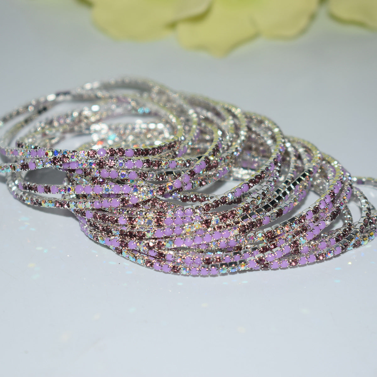 Row Rhinestone Thin Rubber Band Elastic Bracelets