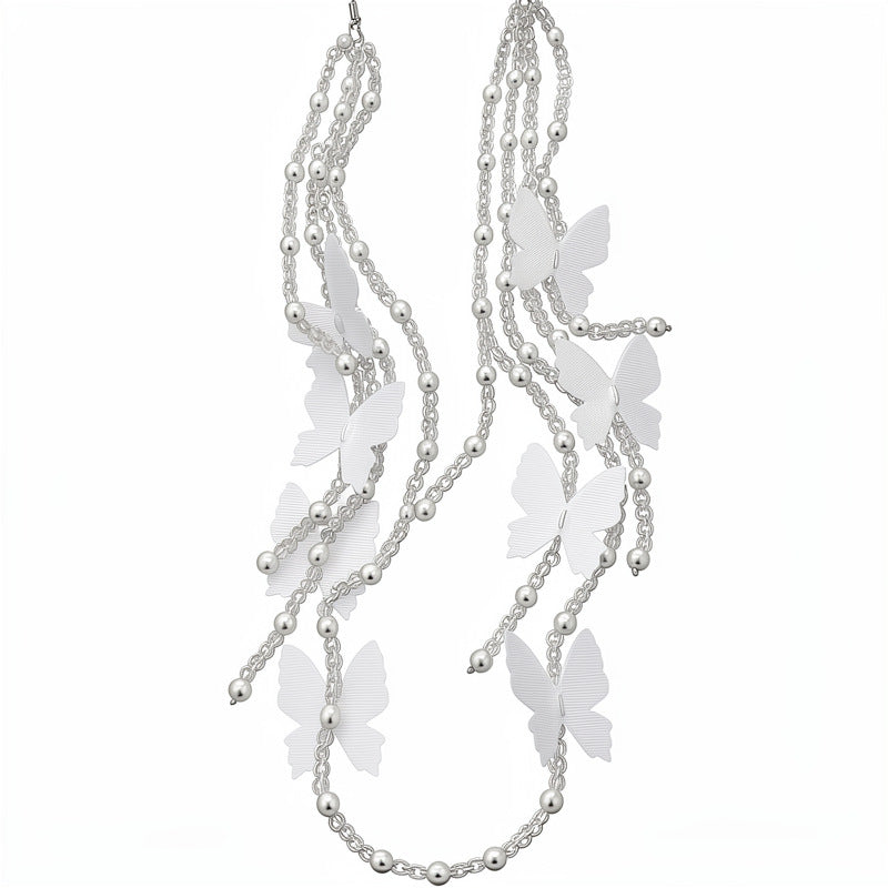 Women's Stringed Pearls Chiffon Butterfly Tassel Fresh Sweet Niche Earrings