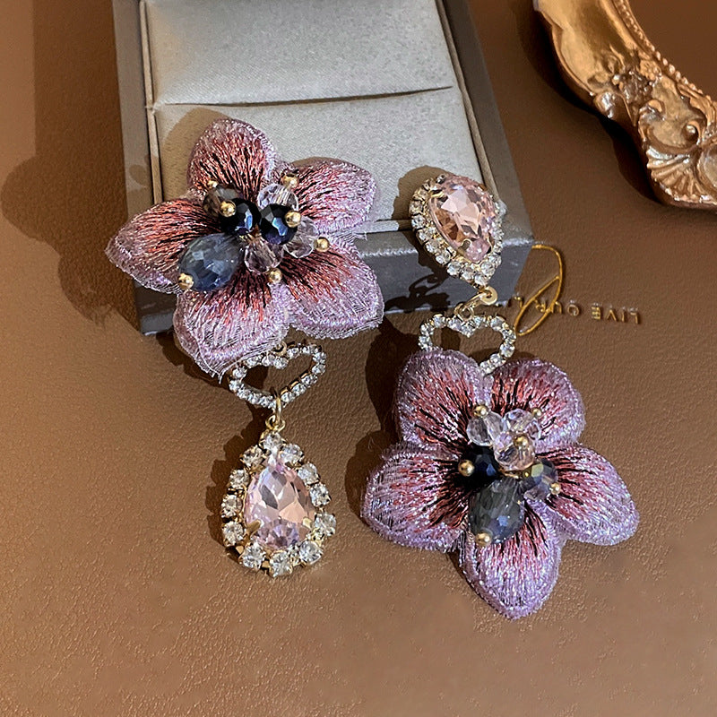 Needle Glaze Love Heart Flowers Summer Earrings
