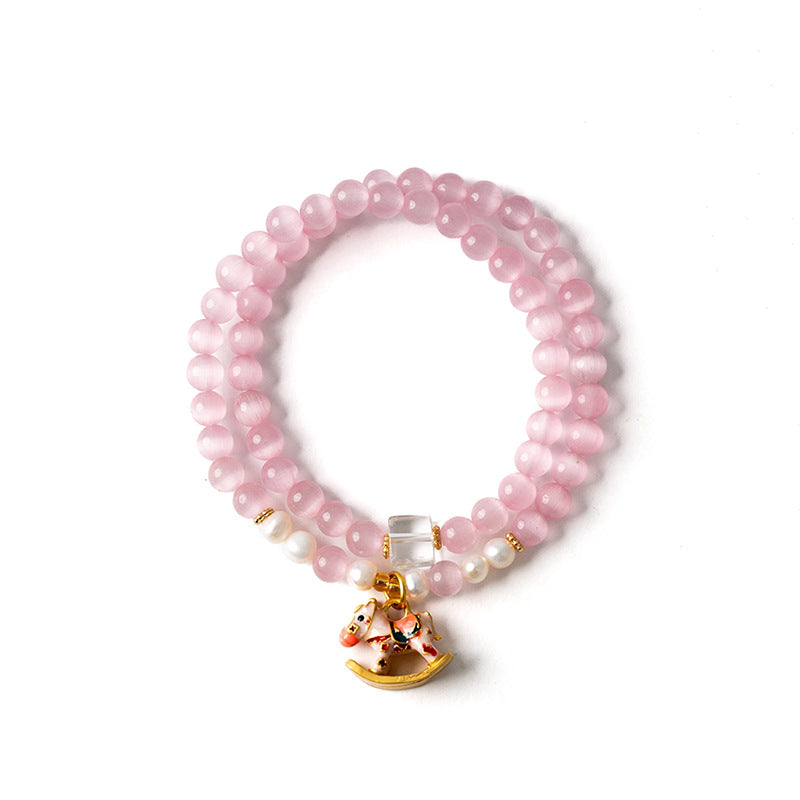 Opal Female Dream Trojan Sweet Cute Freshwater Pearl White Crystal Bracelet