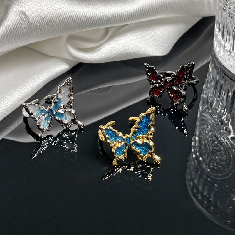 Style Lava Irregular Liquid Butterfly Female Adjustable Pleated Rings