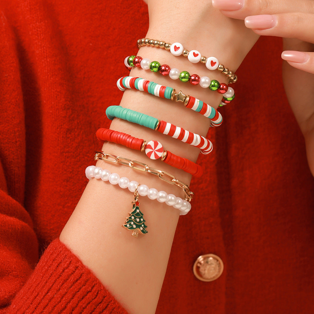 Red Green Christmas Letter Polymer Clay Bracelets