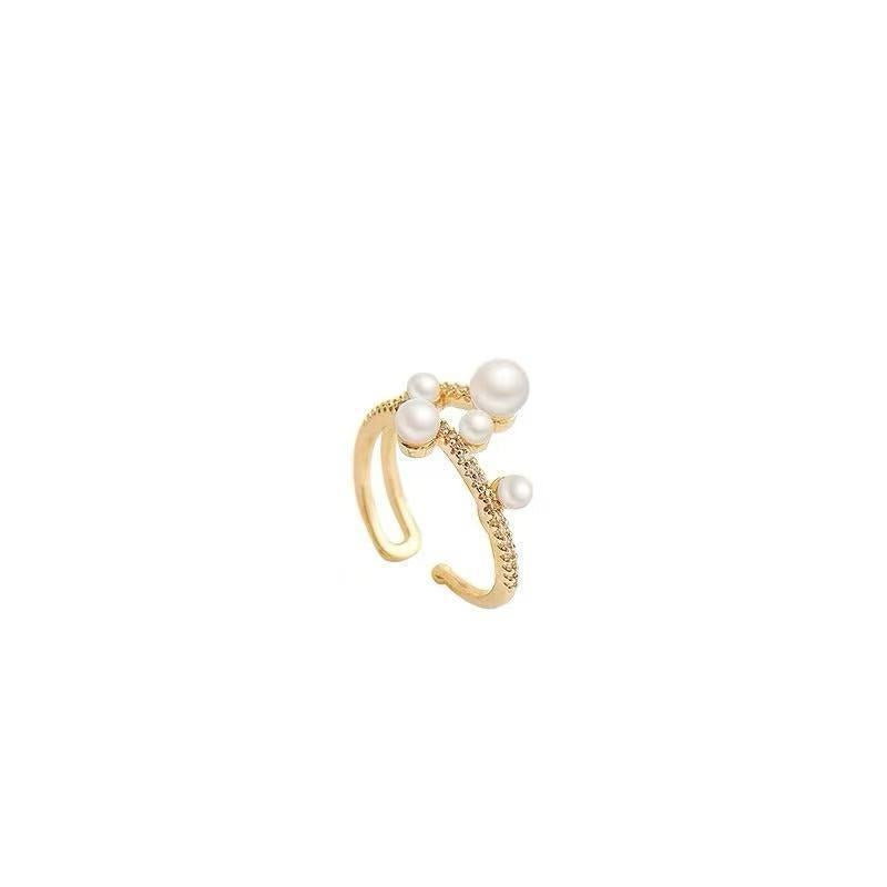 Women's Korean Simple Irregular Diamond Open-end Pearl Rings