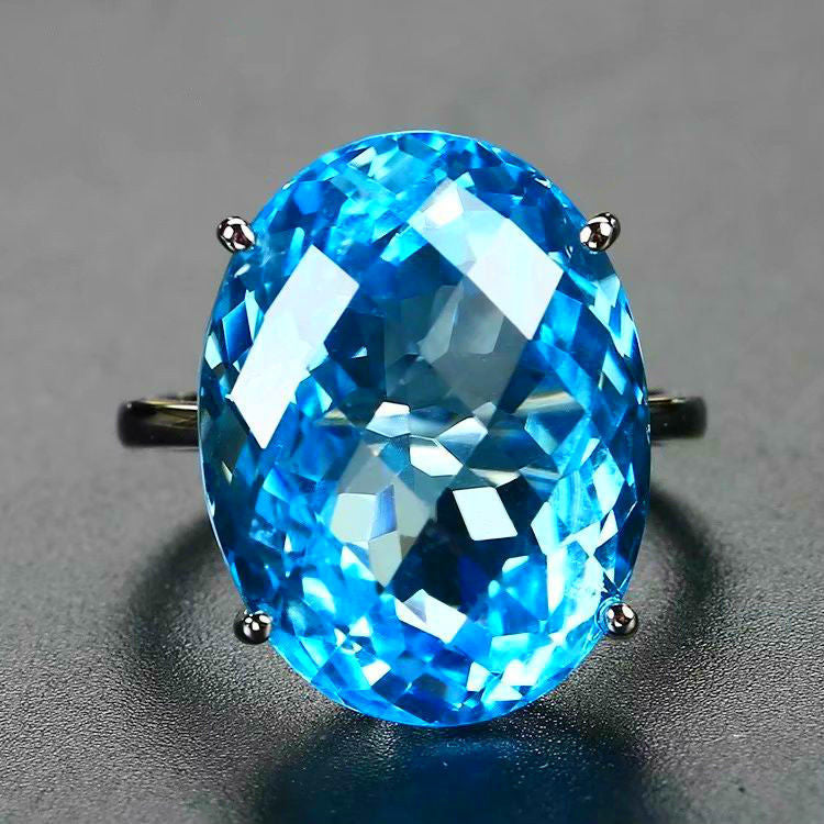 Atmospheric Big Diamond Turtle Surface Blue Crystal Rings