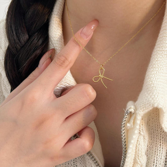 Fan Korean Style Sterling Sier Bow Necklaces
