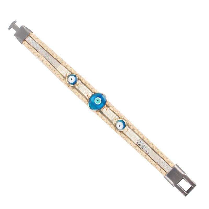 Blue Eyes Leather Cord Hand-woven Turkey Bracelet