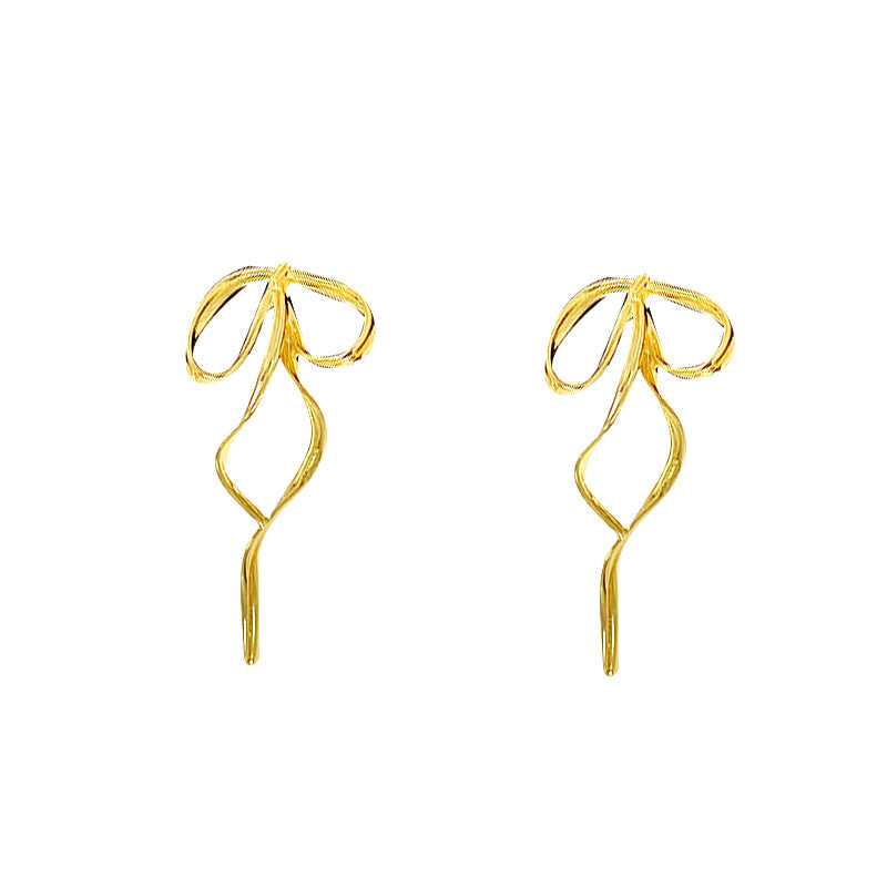 Needle High-grade Style Bow Long Tassel Earrings