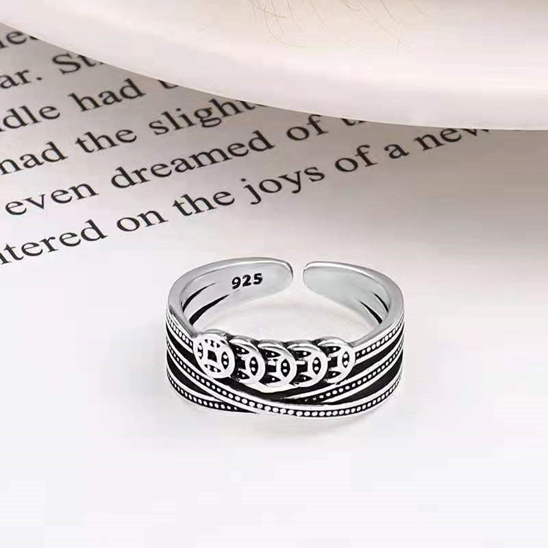 Sier Heart-to-heart Success Money Retro Good Luck Rings