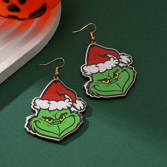 Holiday Funny Pumpkin Green Fur Monster Personalized Earrings