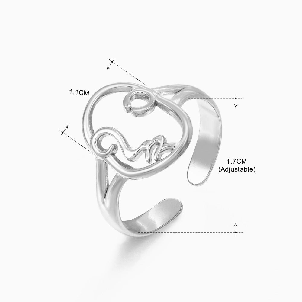Women's Popular Stainless Steel Geometric Ellipse French Retro Rings