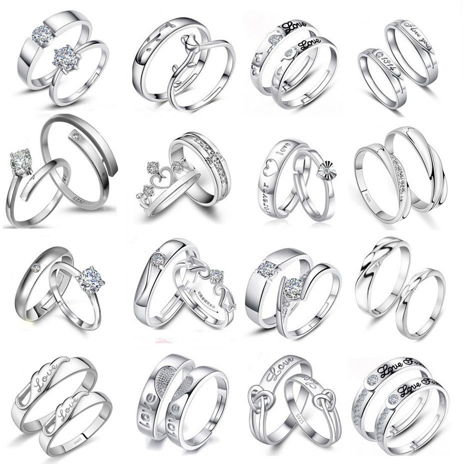 Ornament Open Couple Female Korean Style Zircon Wedding Rings