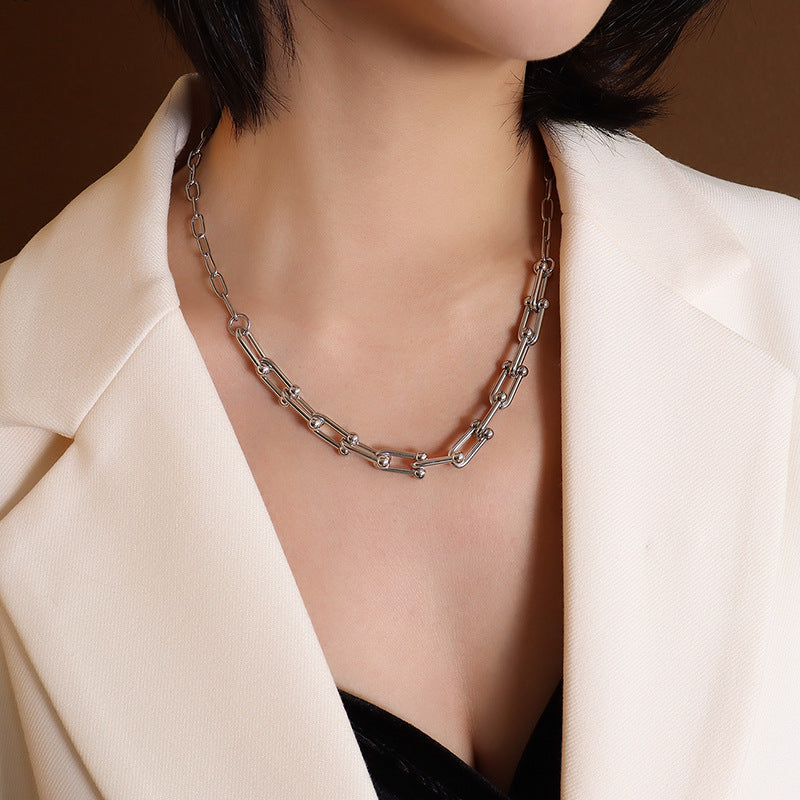 Vachette Clasp Handmade Texture Clavicle Titanium Steel Jewelry Set