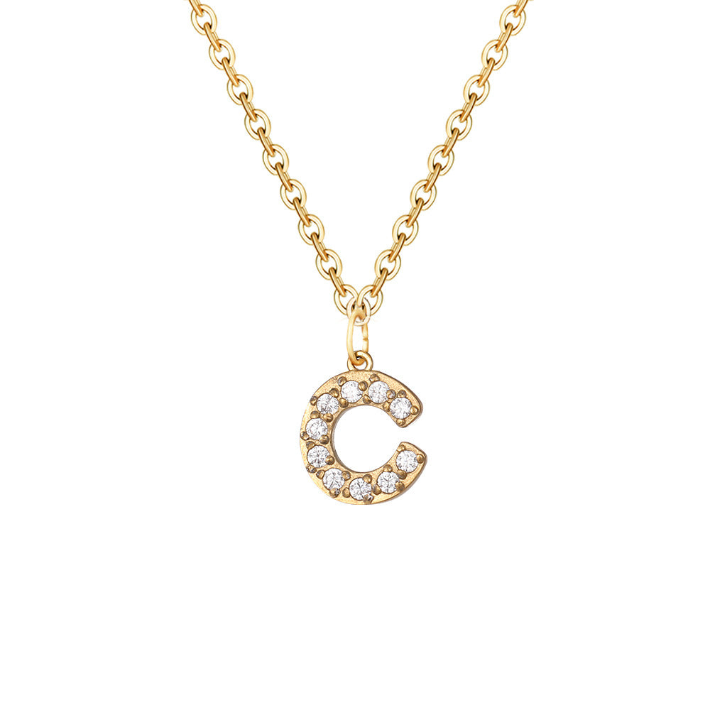 Simple Stainless Steel Diamond Letters Gold-plated Clavicle Necklaces