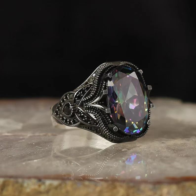 Creative Colorful Egg-shaped Zircon Vintage Ornament Rings