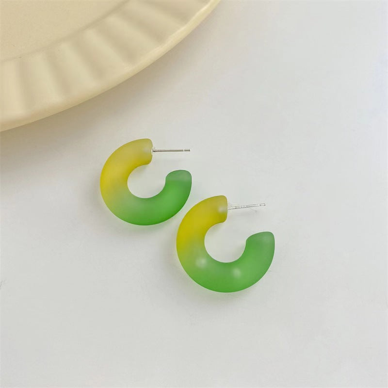 Chinese Style Summer Jelly Color Frosted Shaped Fluorescent Needle Refreshing Earrings