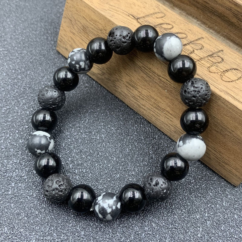 Men's Black Agate Boys Crystal Design High Bracelets