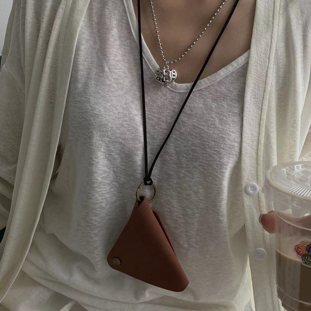 Triangle Bag Fashion Wear Accessory Halter Small Design Suede Necklaces