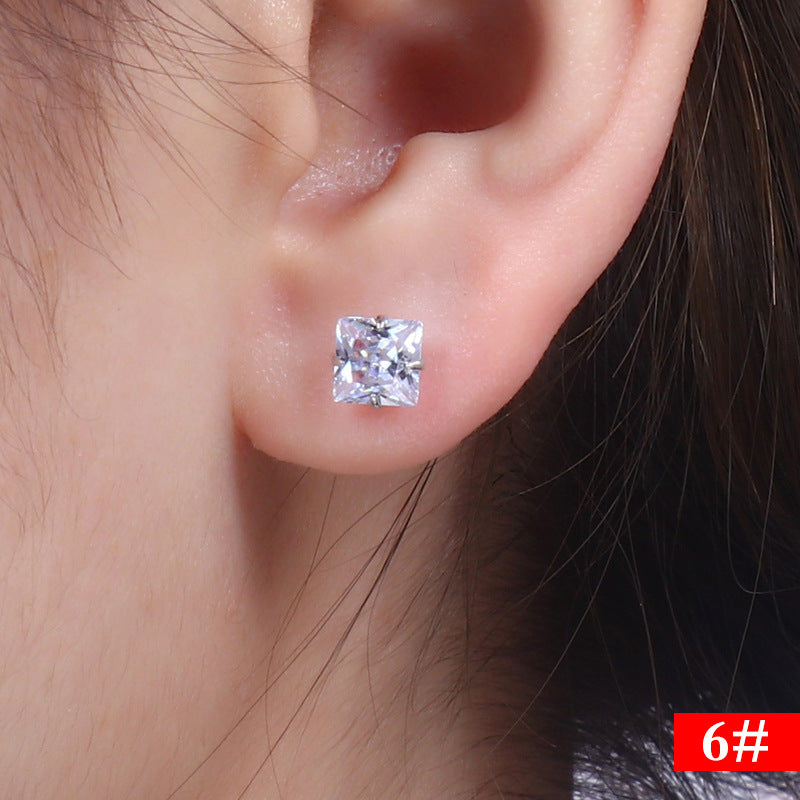 Women's & Men's Sier Square Diamond Simple Fashion Zircon Earrings