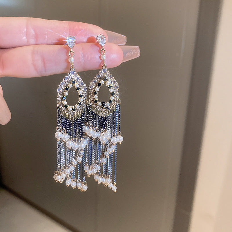 Women's Sier Butterfly Tassel Sweet Flowers Long Rings