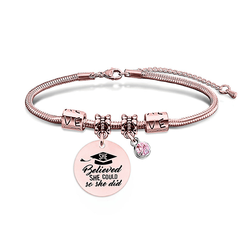 Stainless Steel Snake Bone Graduation Memorial Pink Bracelets