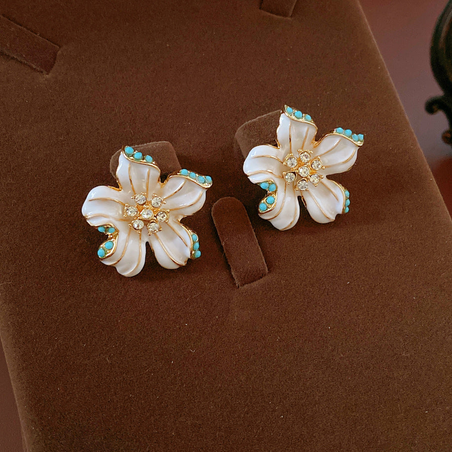 Net Yarn Flowers Tassel Fresh Sweet Earrings