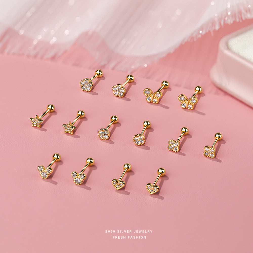 Sterling Sier Micro Inlaid Zircon Screw Female Earrings