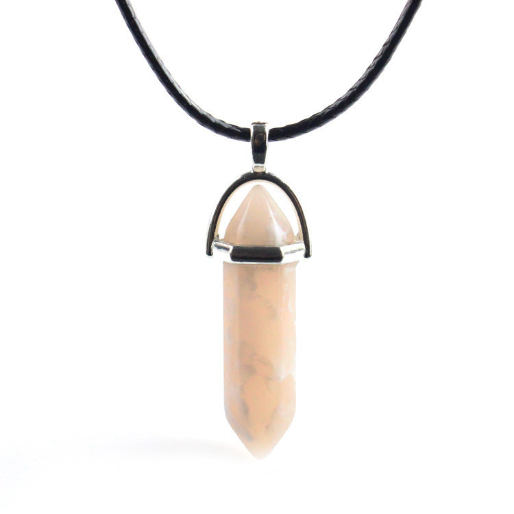 Natural Stone Hexagon Prism Fashion Crystal Necklaces