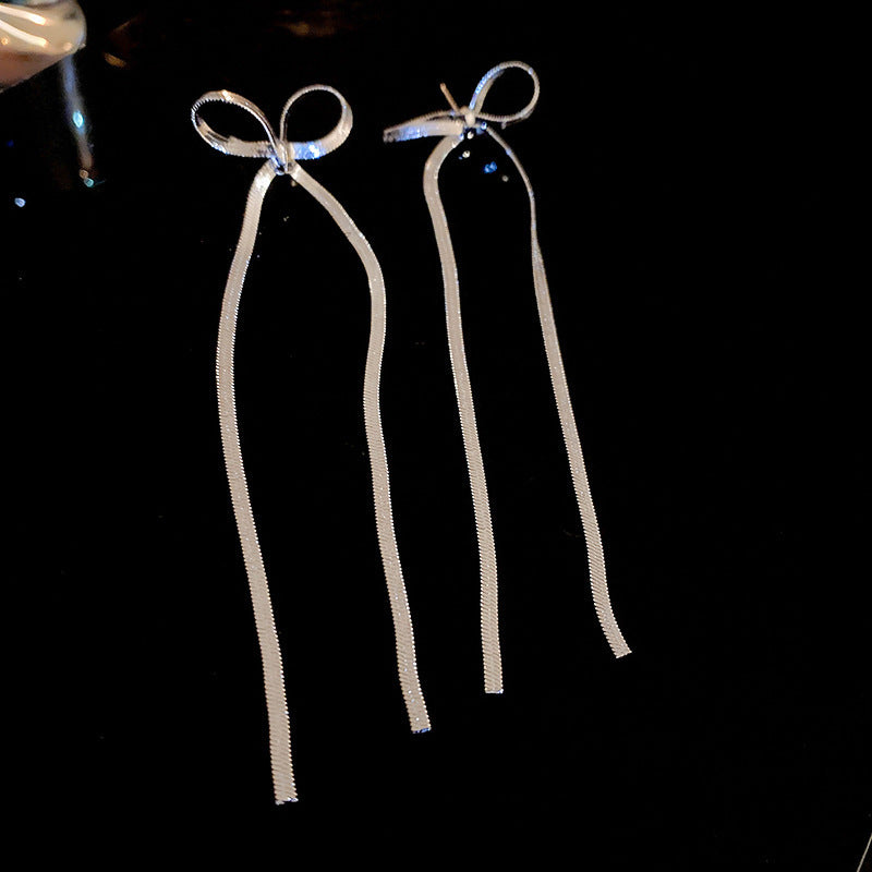 Needle Fully Jeweled Loving Heart Bow Earrings