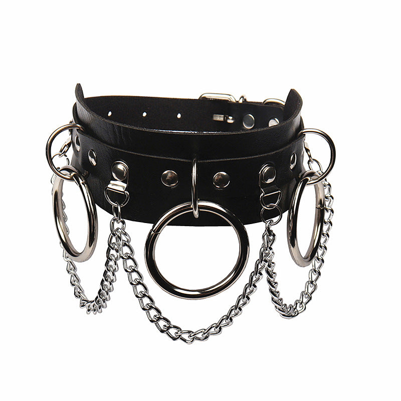 High Profile Fashion Punk Nightclub Chain Clavicle Leather Collar