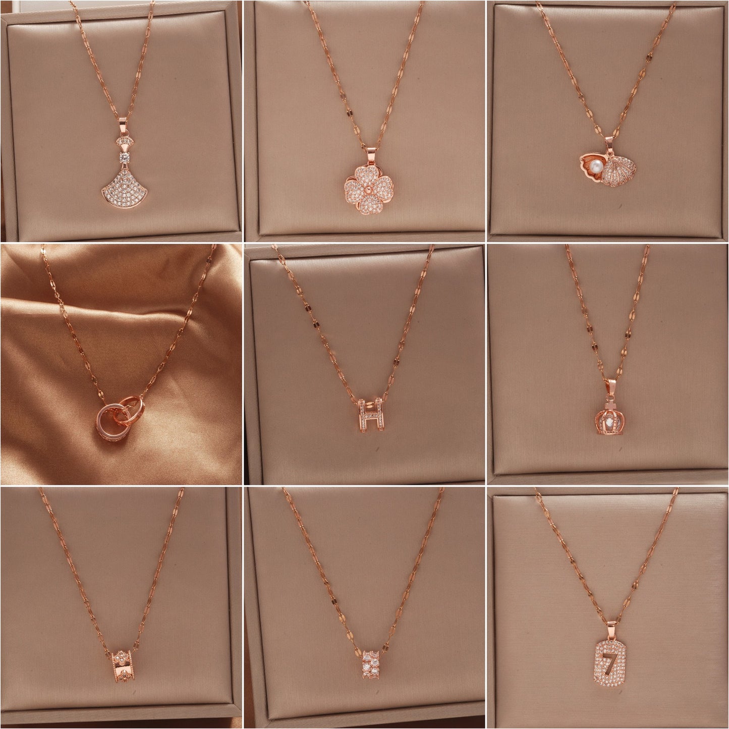 Women's Rose Gold Key Fu Lock Opal Korean Simple Fashion Necklaces