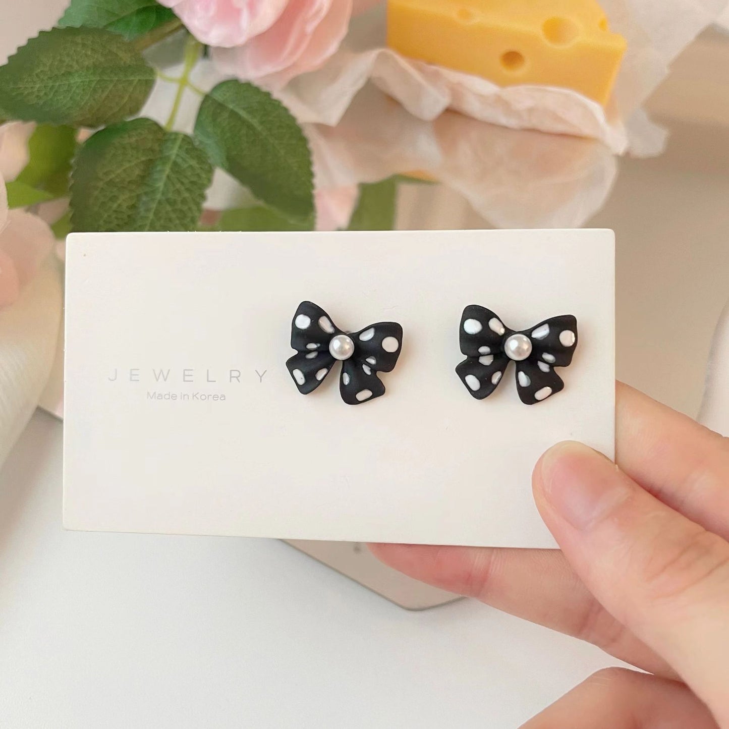 Gentle Temperament Polka Dot Bow Female Earrings