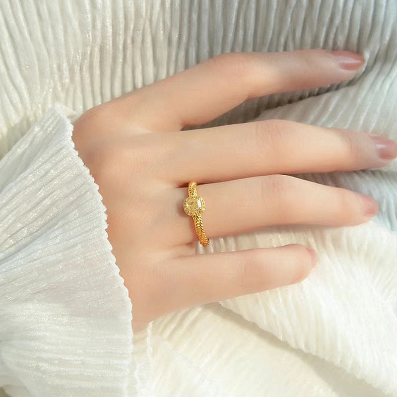 Rhinestone Citrine Cube Sugar Female Light Luxury Temperament High Rings