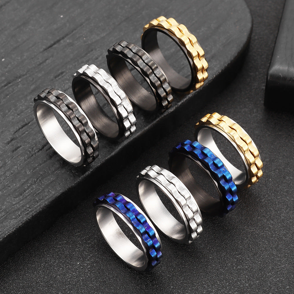 Women's Titanium Steel Ornament Rotatable Decompression Gear Rings