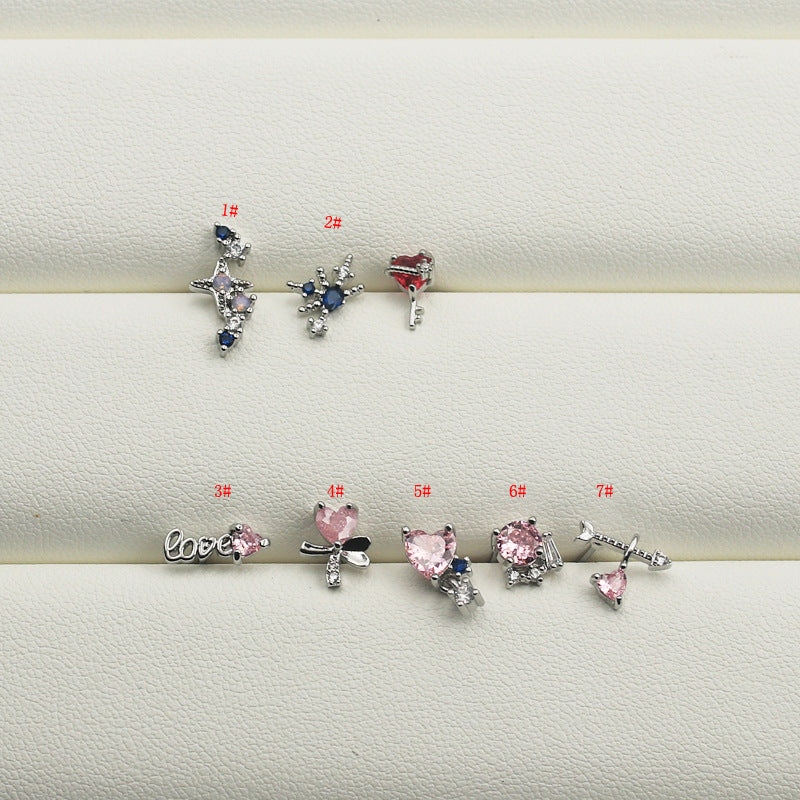 Starry Sky Series Ear Pink Stars Heart Multicolor Zircon Earrings