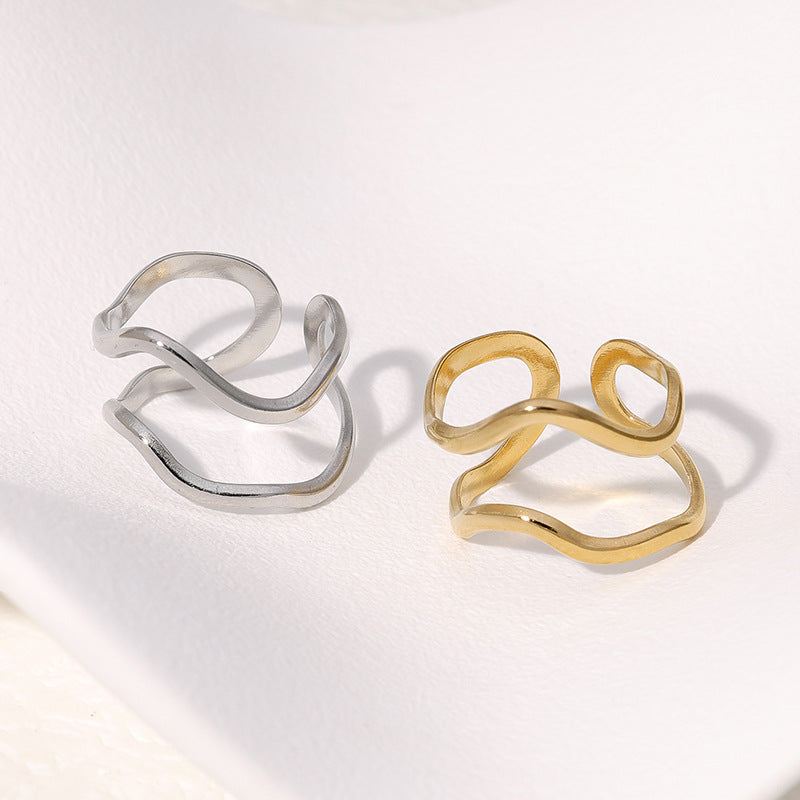 Line Stainless Steel Asymmetric Open Simple Rings